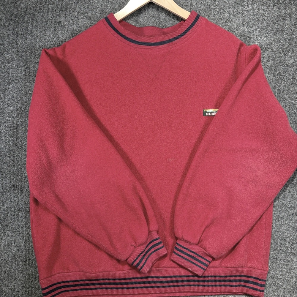L.L. Bean Fleece Sweatshirt Mens XL Red Striped Trim Vintage Made in USA 90s